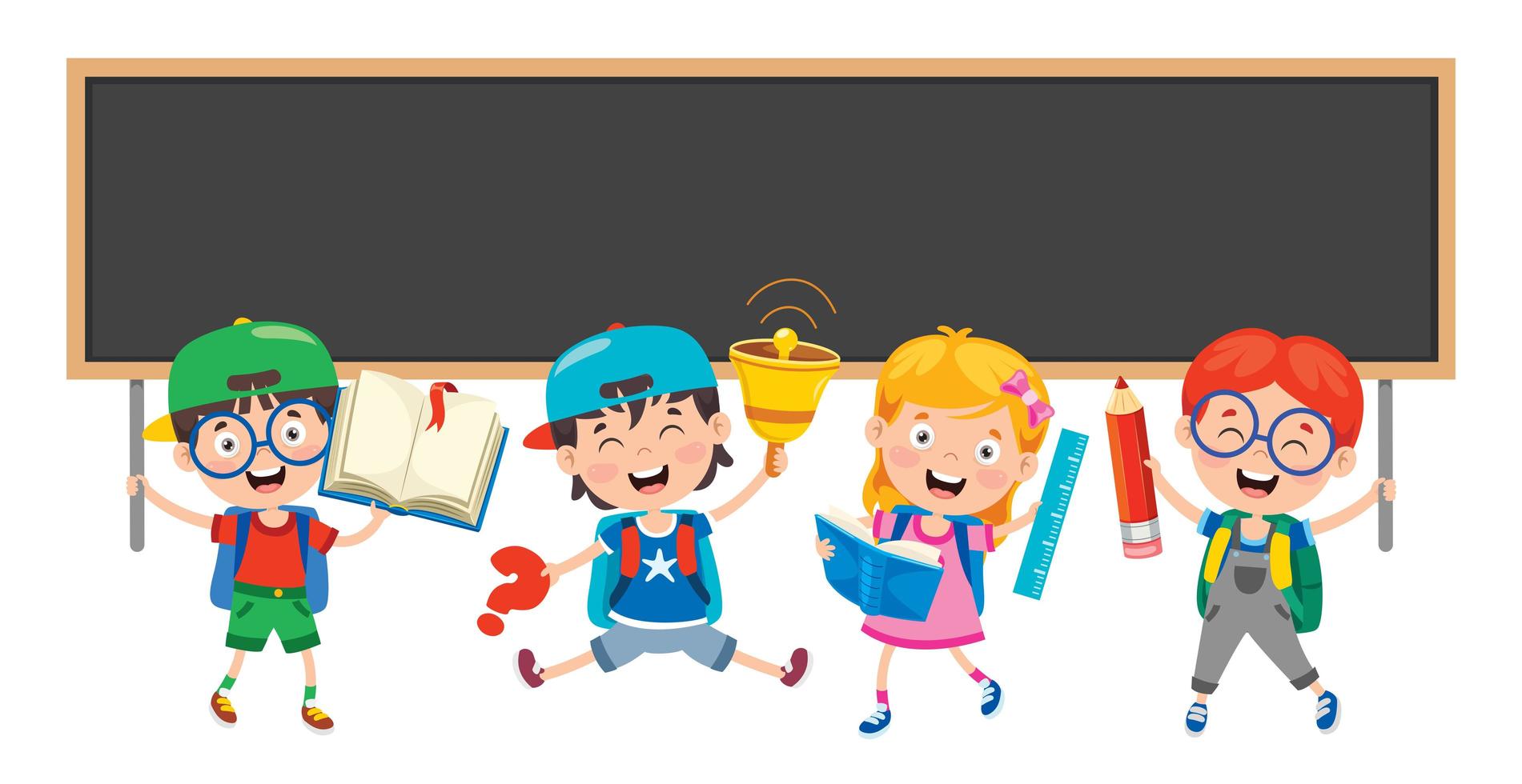 Happy School Children and Blackboard vector