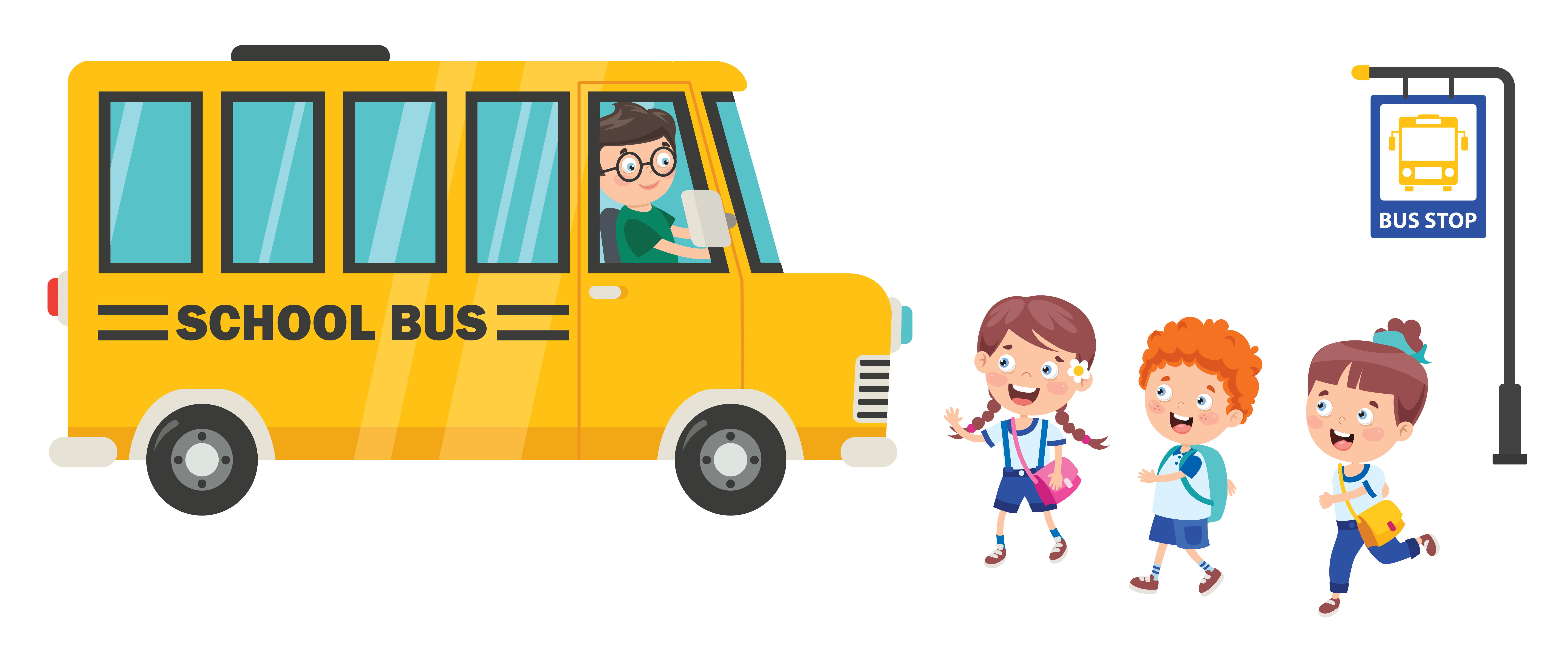 Happy Kids Walking To School Bus Vector Art At Vecteezy