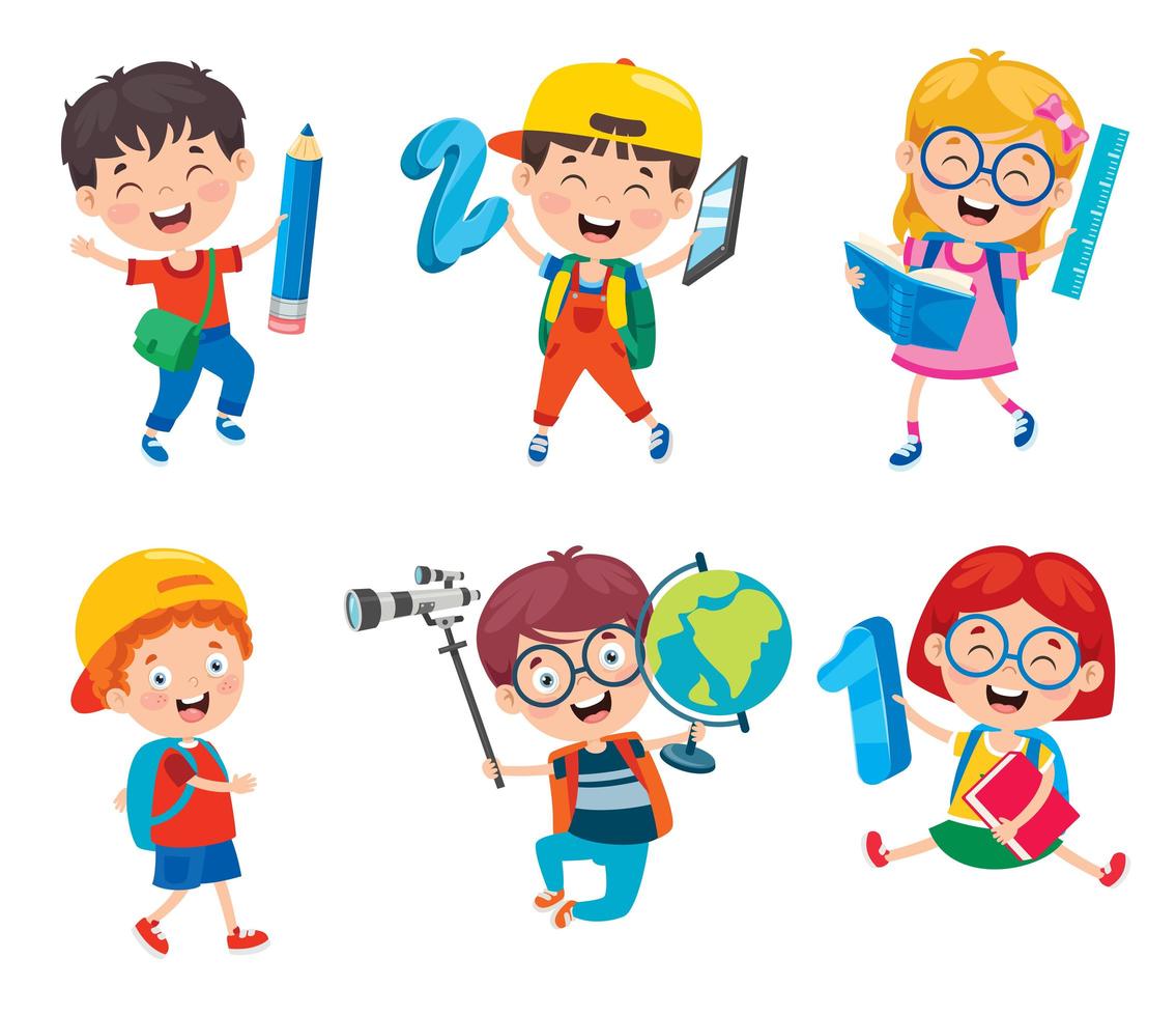 Happy School Children Holding School Items vector