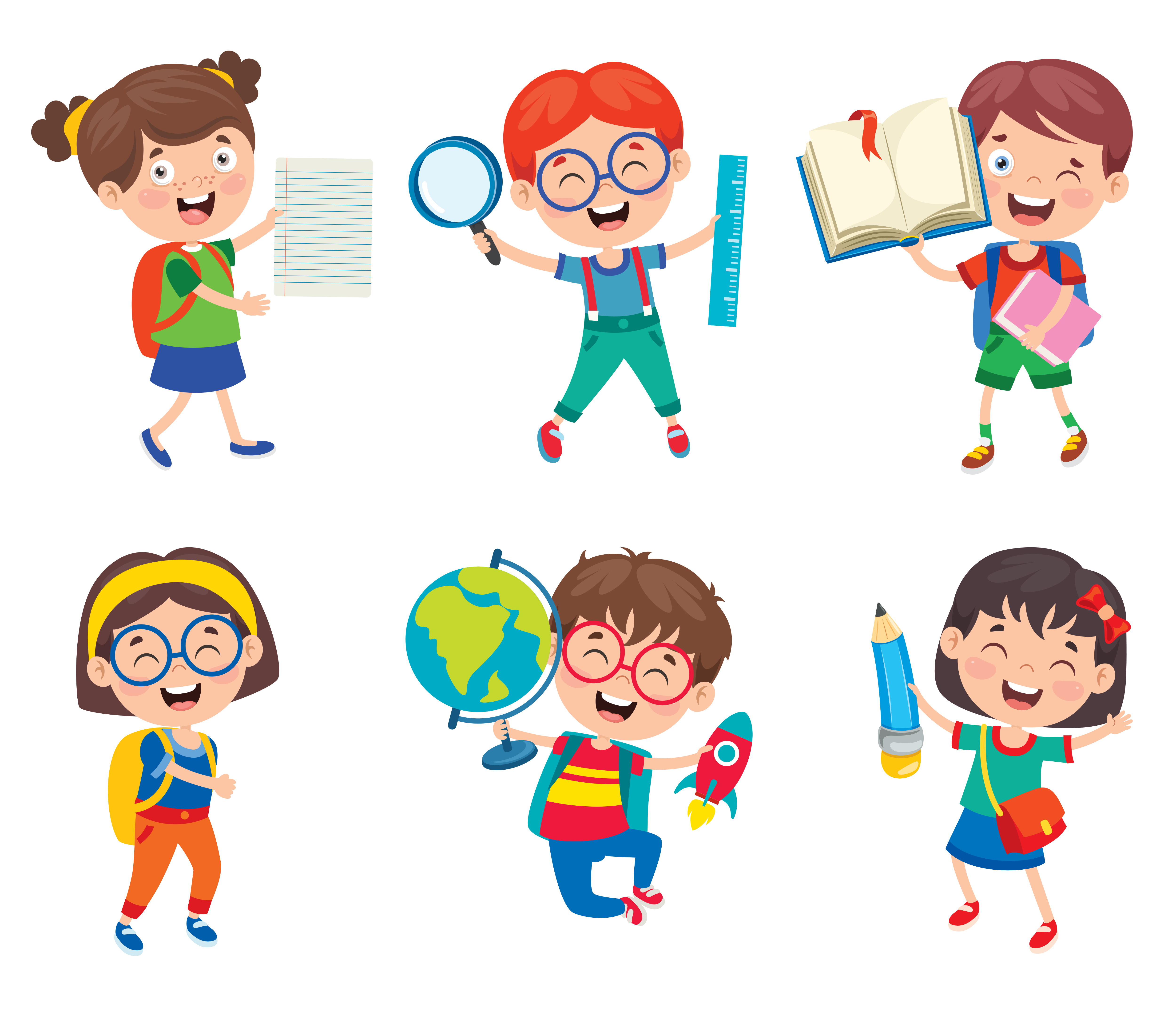 Set Of Happy Students With School Supplies 1219781 Vector Art At Vecteezy