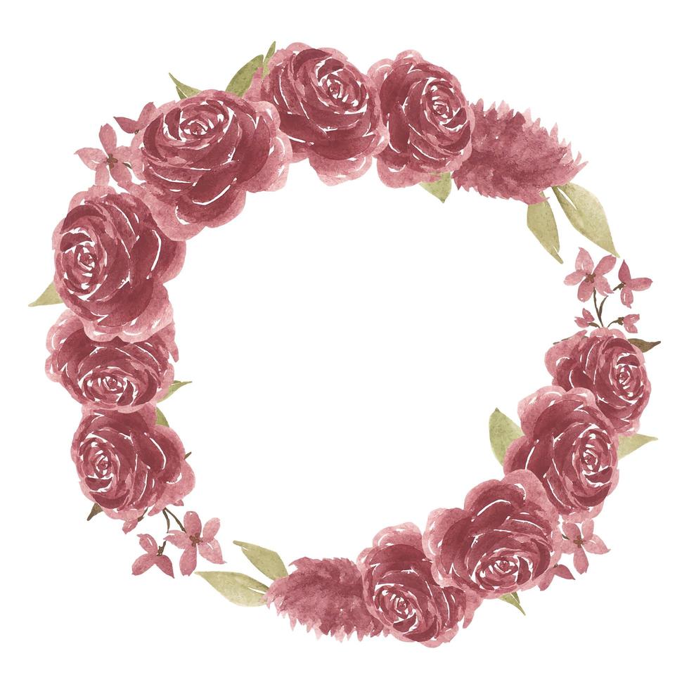 Watercolor burgundy rose flower round frame border vector