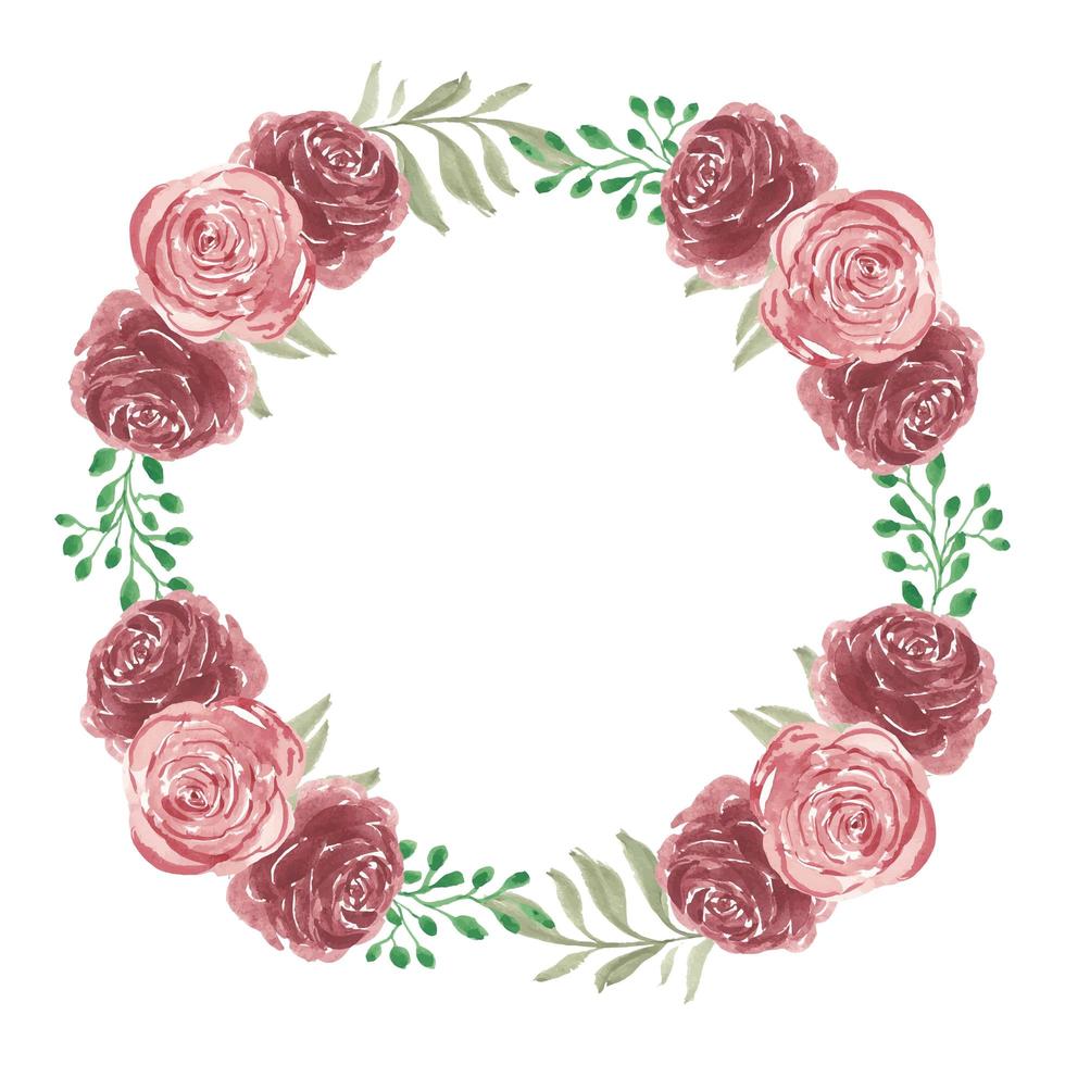 corona de flores rosas en estilo acuarela vector