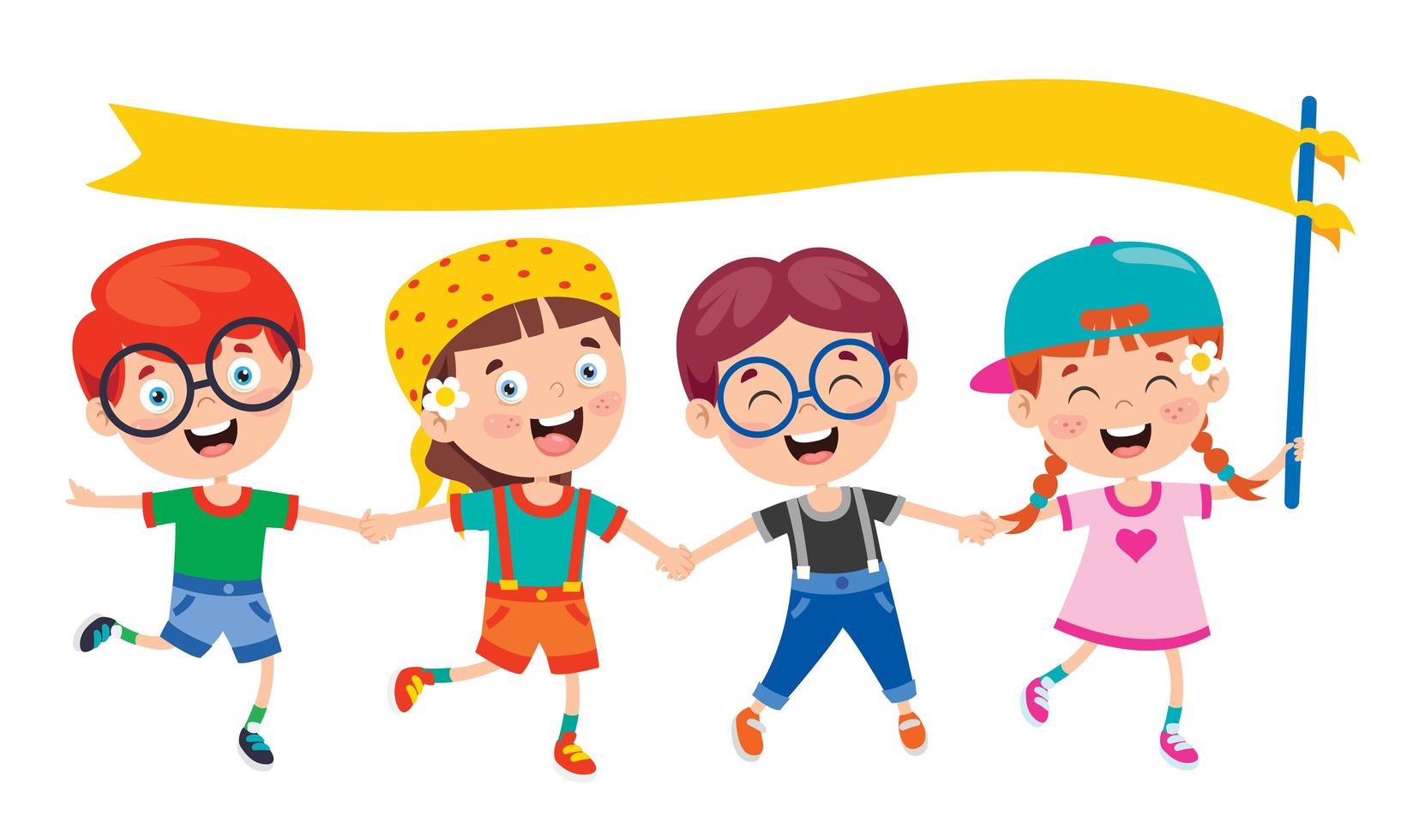 Children Having Fun and Holding Yellow Banner vector