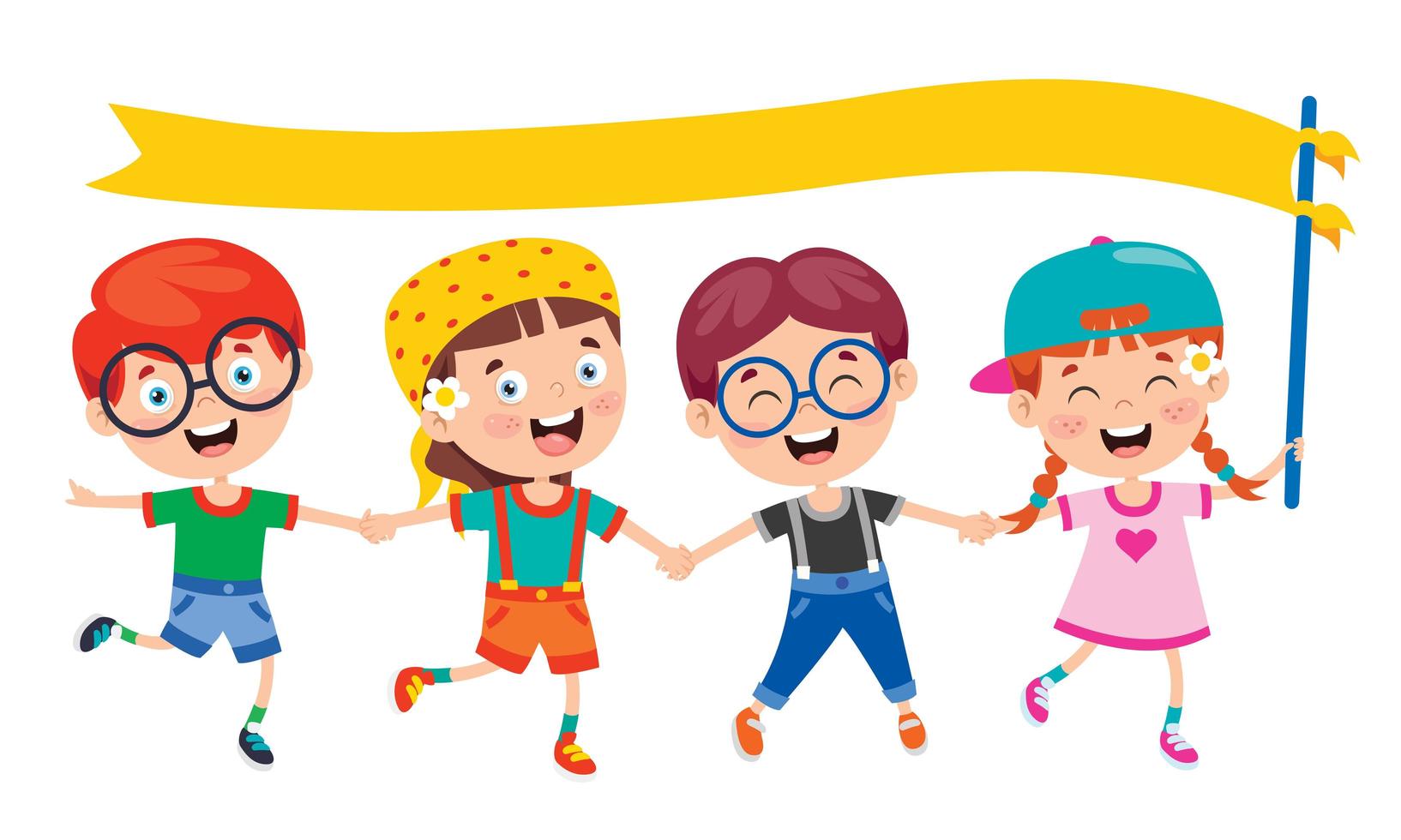 Children Having Fun and Holding Yellow Banner vector