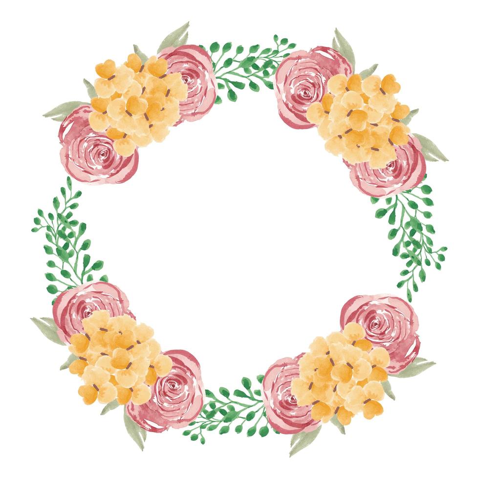 Watercolor pink and yellow floral wreath  vector