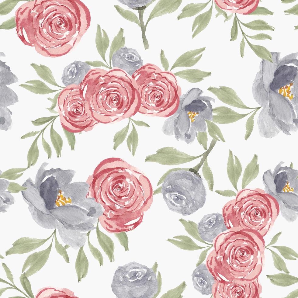 Watercolor rose peony flower seamless pattern vector