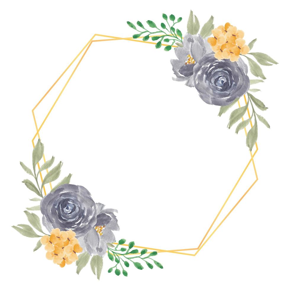 Watercolor rustic purple and yellow rose flower frame  vector