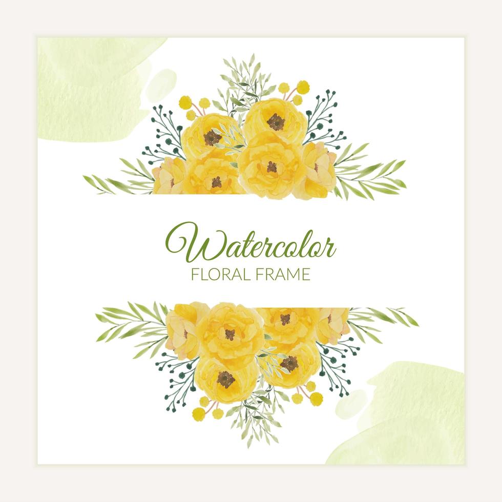 Watercolor hand painted yellow rose flower frame vector