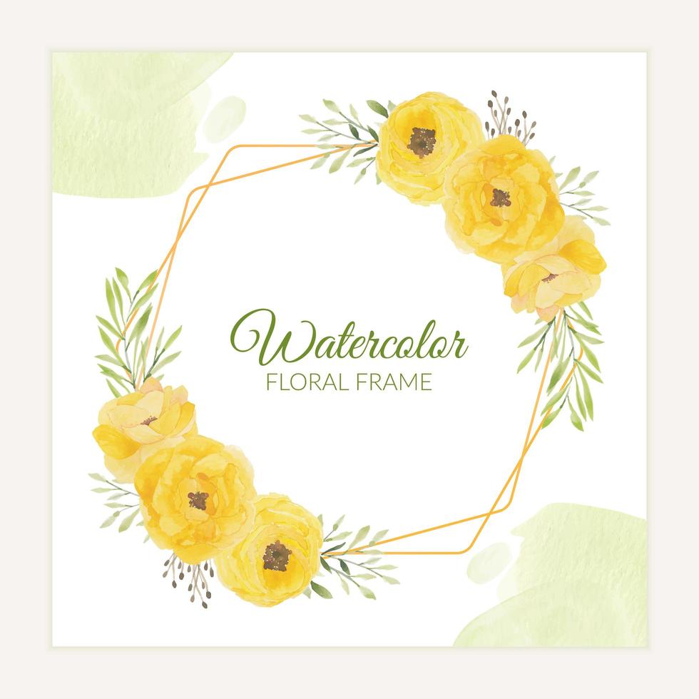Floral rustic frame with watercolor yellow rose bouquet vector