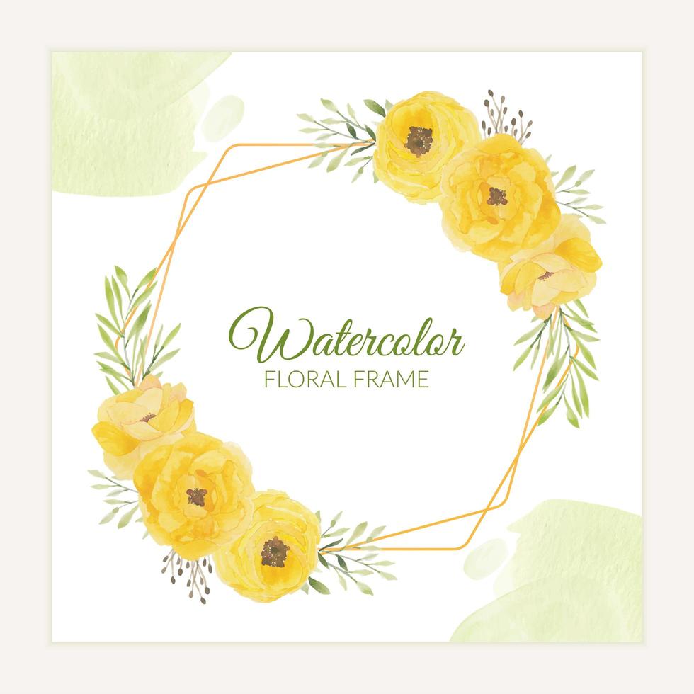 Floral rustic frame with watercolor yellow rose bouquet vector