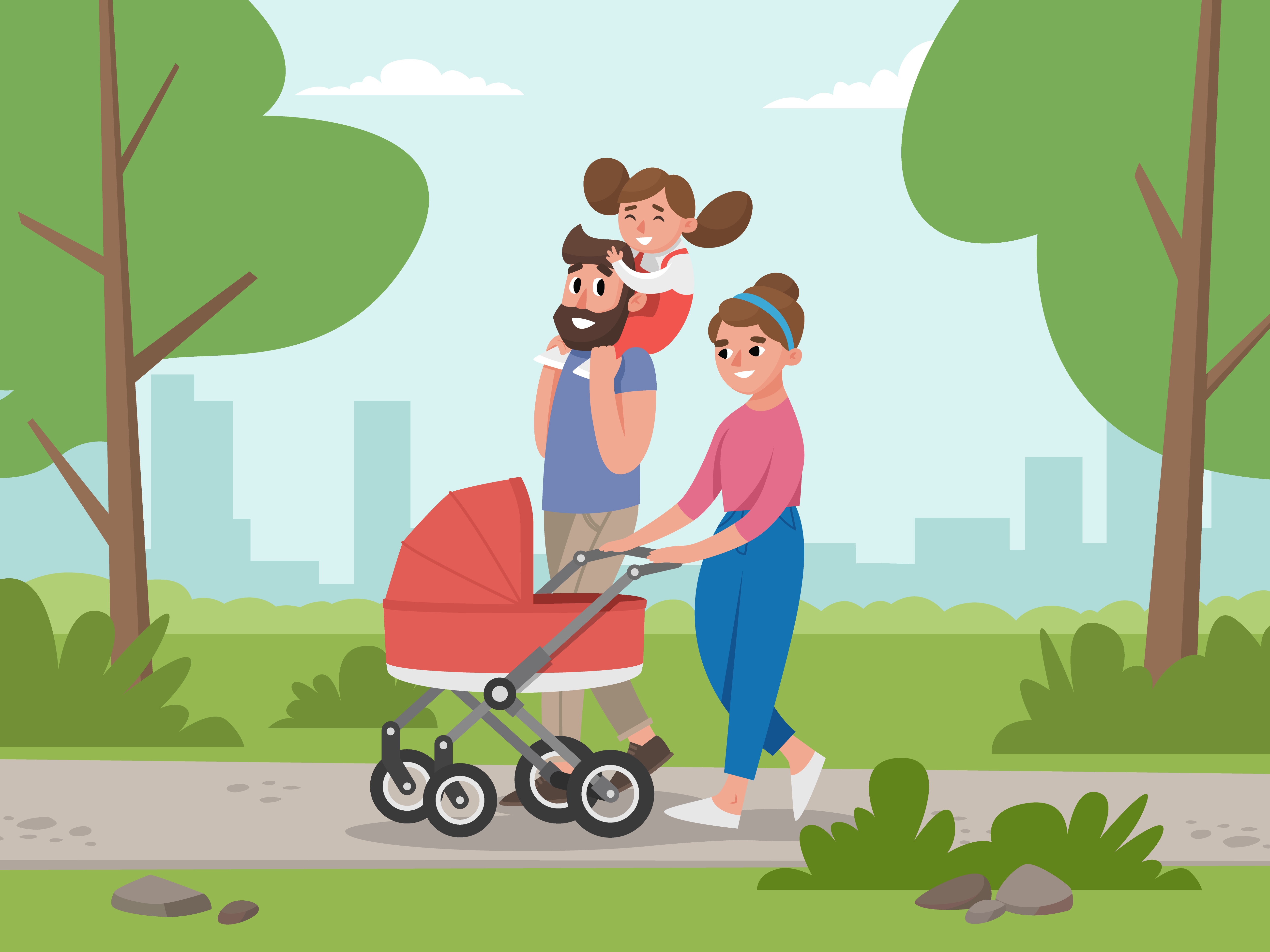 junge Familie f??r einen Spaziergang im Park Download Kostenlos Vector