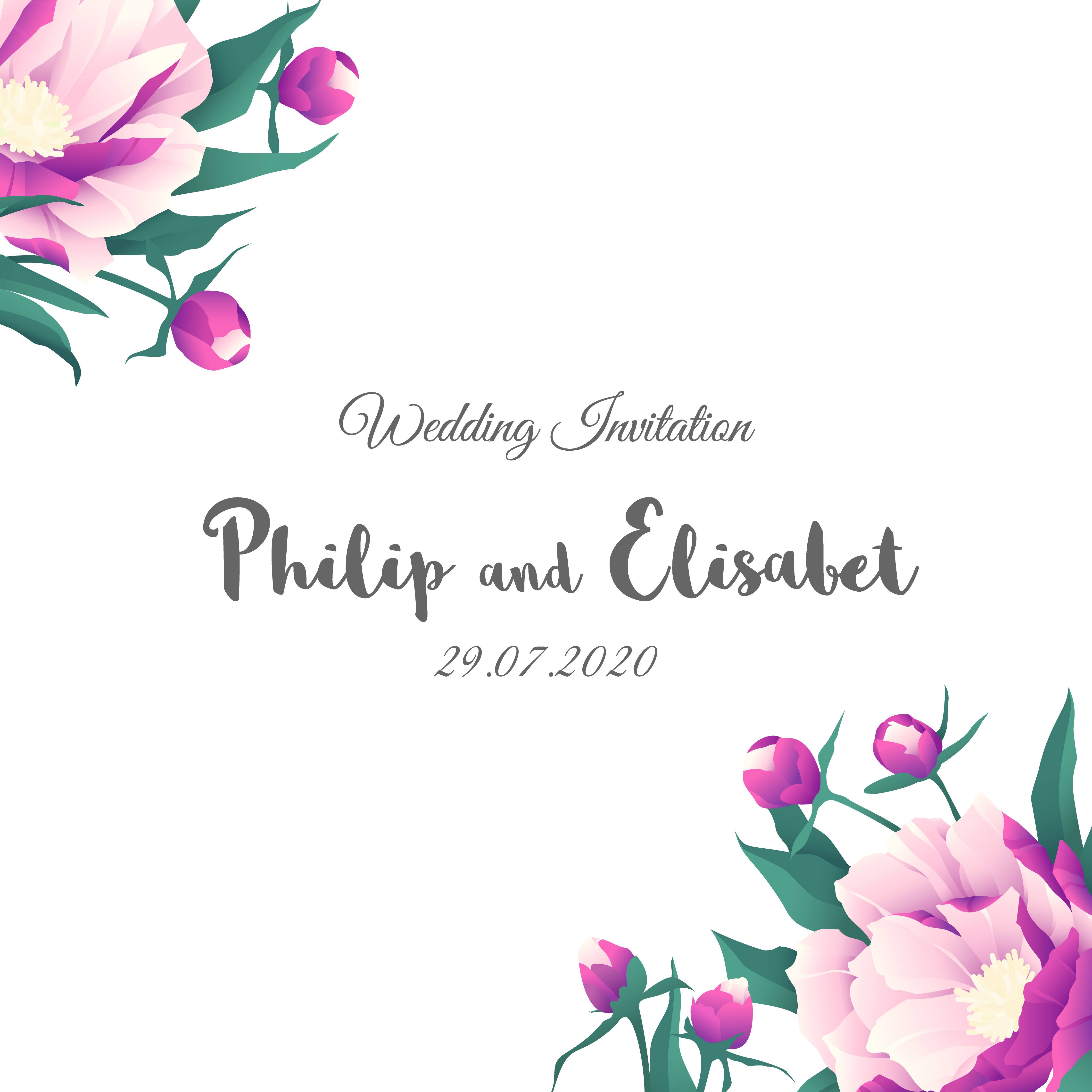 Download Vintage Wedding Invitation with Colorful Peonies ...