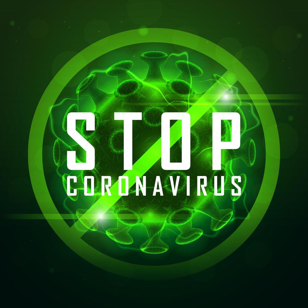 Green glowing stop Coronavirus symbol vector