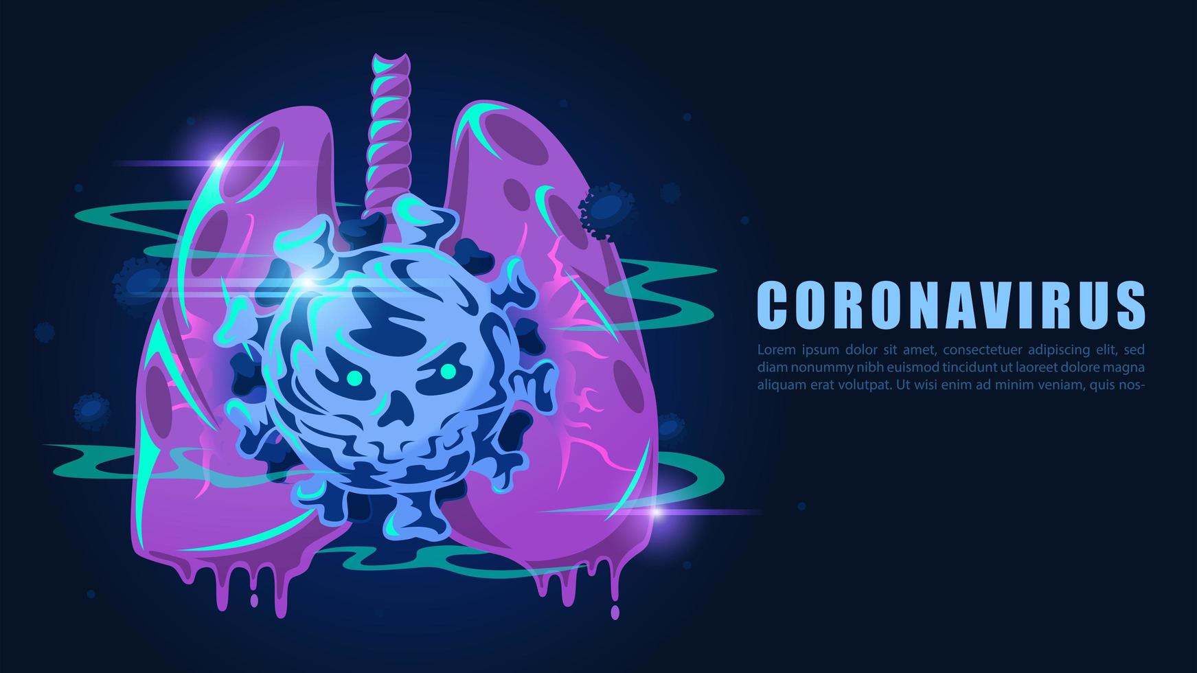 pulmones de estilo de dibujos animados infectados por coronavirus vector