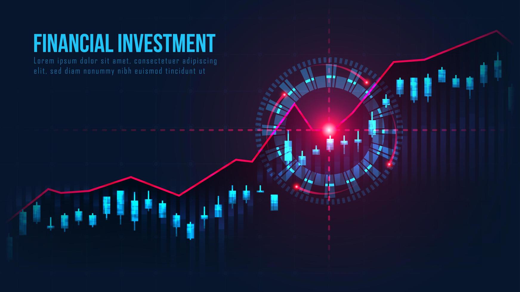 Glowing trading graph with buy target signal vector