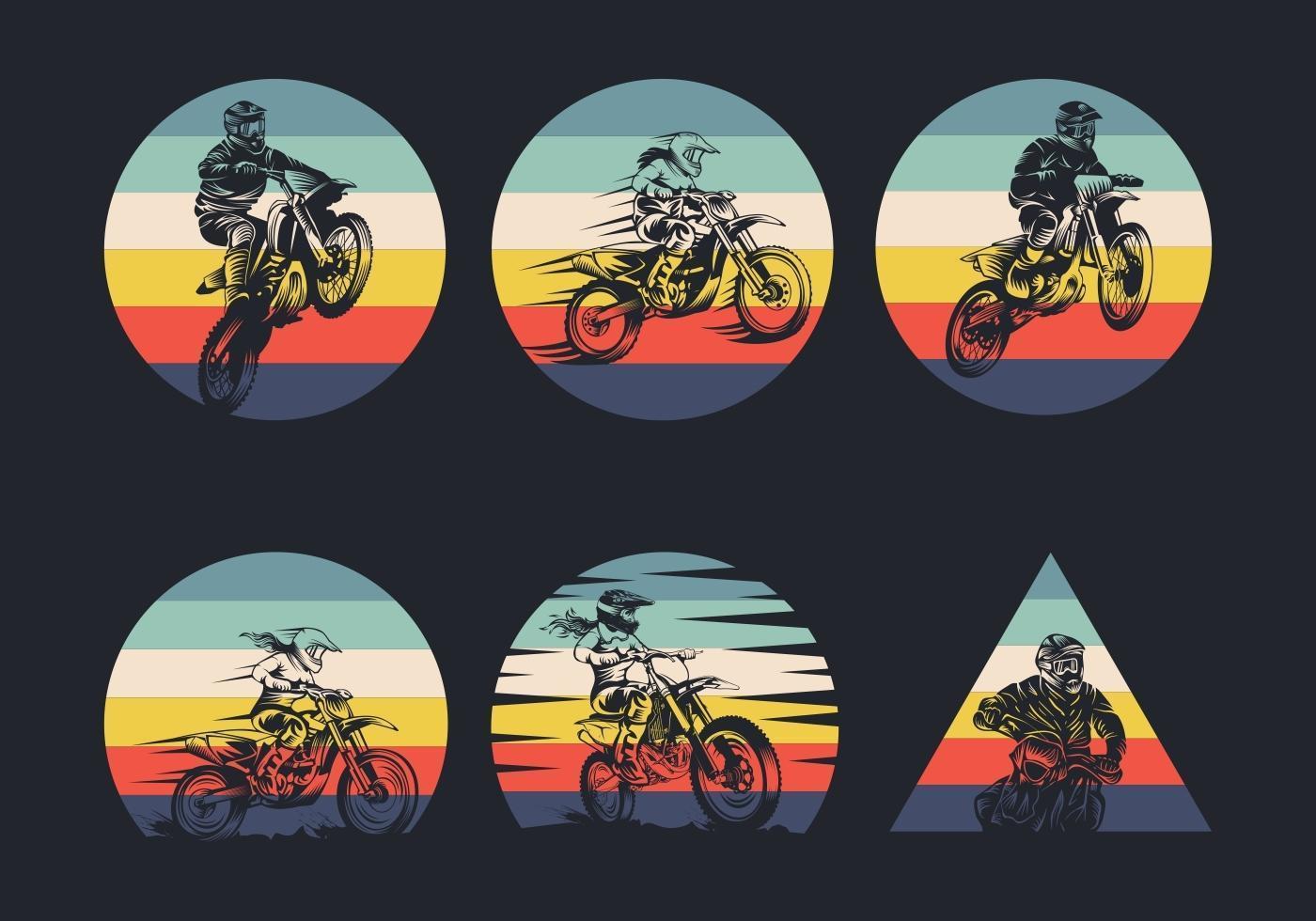 Motocross retro icon collection  vector