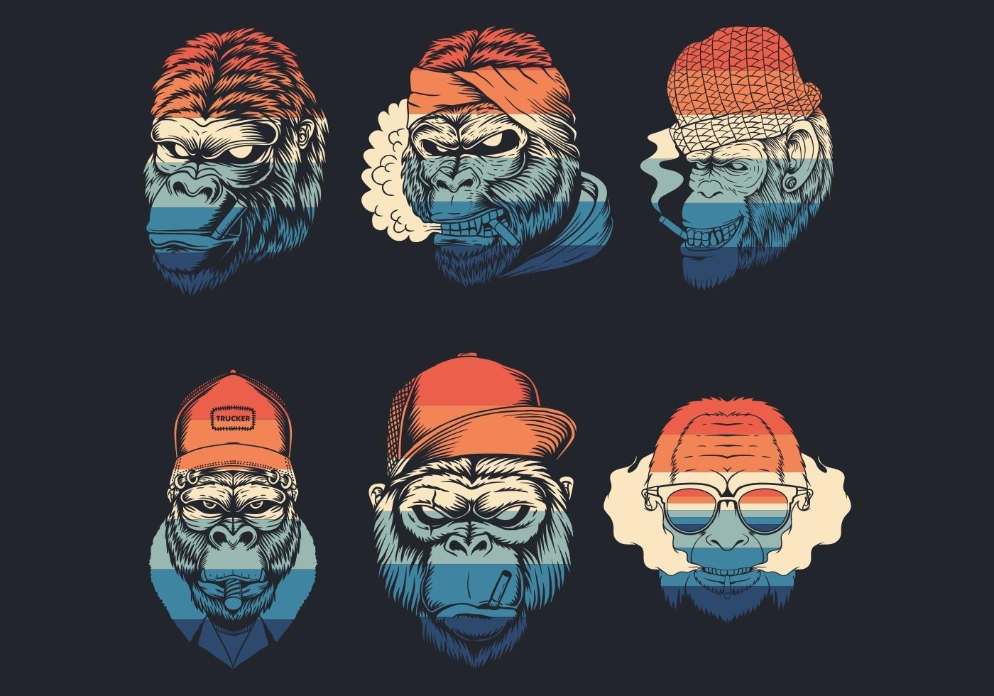 Monkey Heads Smoking Logo Collection  vector