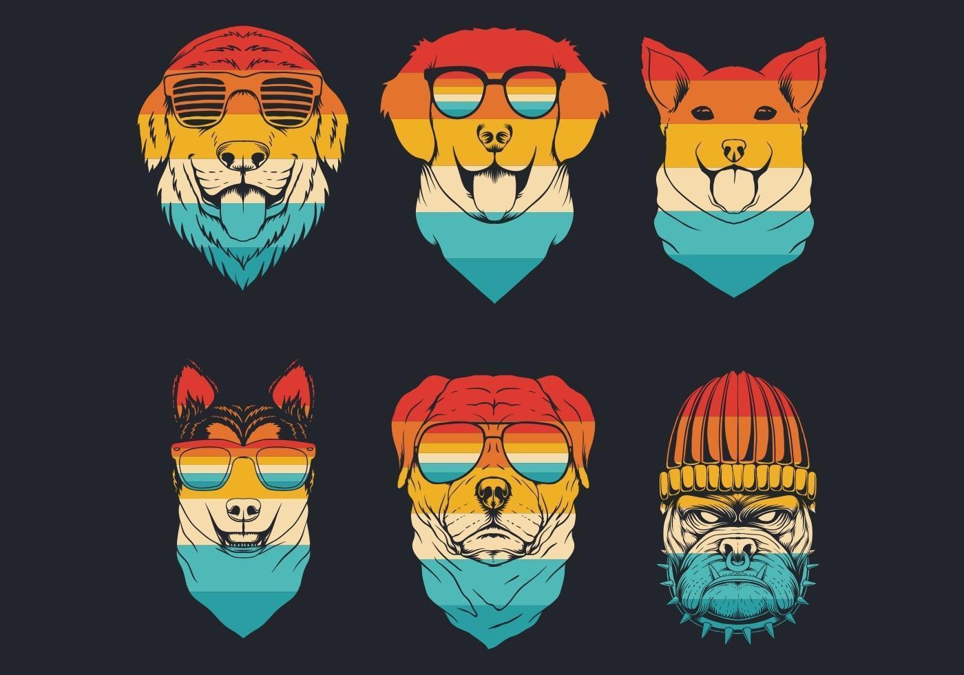 Retro Striped Dog Head Logo Collection  vector