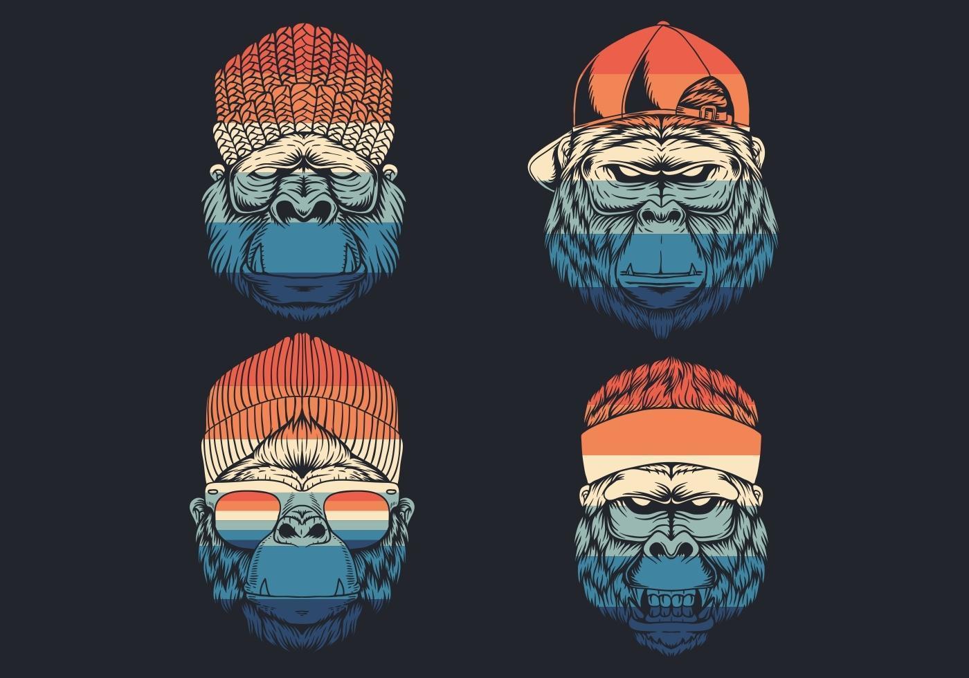 Cool Monkeys with Hat Logo Collection  vector