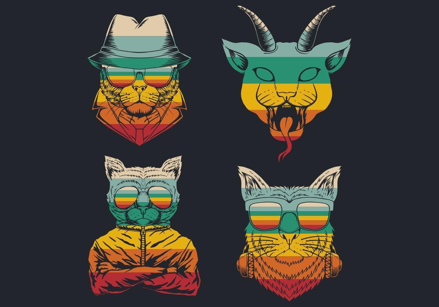 Cat retro hipster logo collection vector