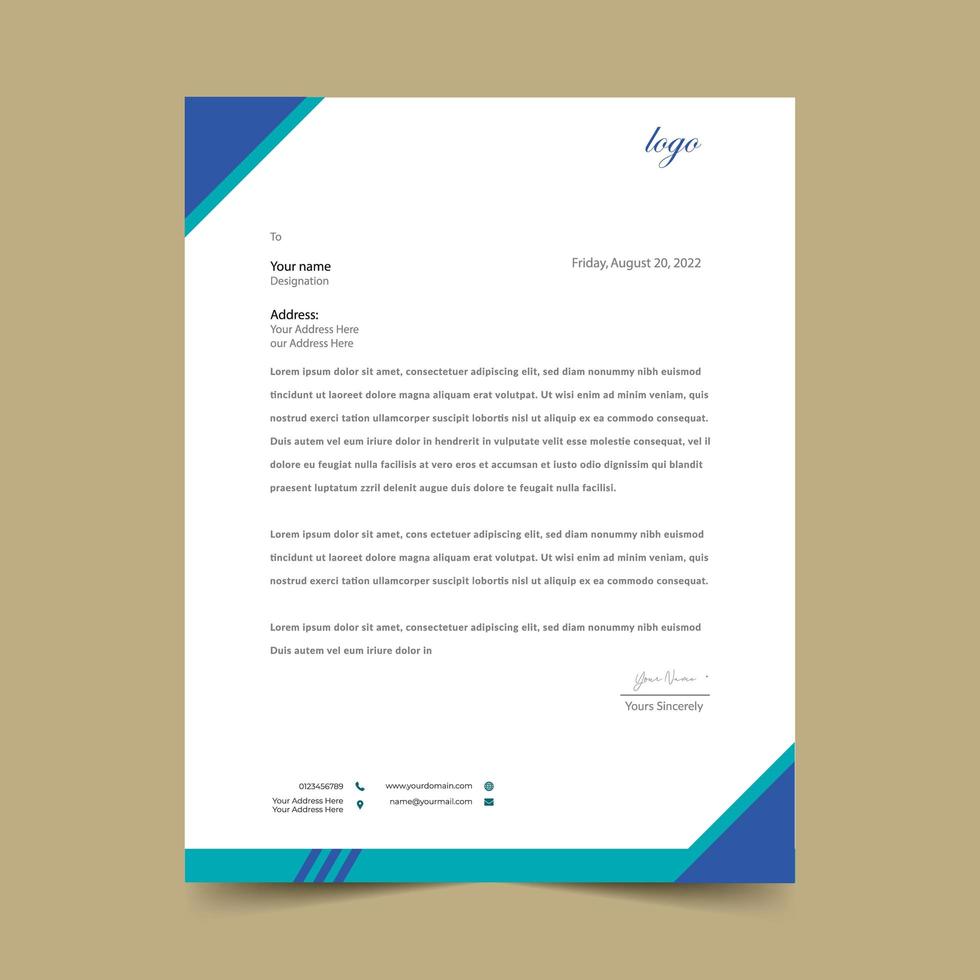 Blue Corner Letterhead Template Design  vector