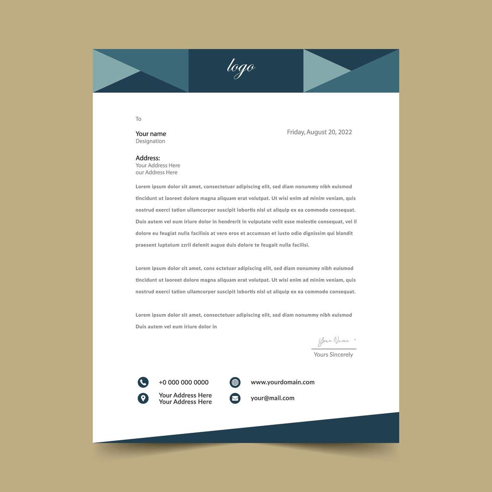 Cyan Letterhead Template Design vector