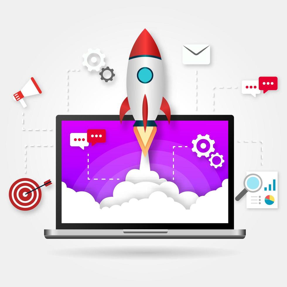 Rocket flight web startup design vector