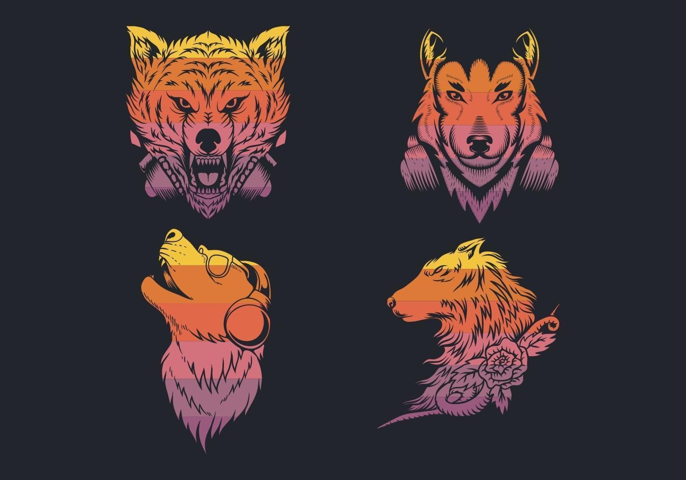 Wolf retro logo collection  vector