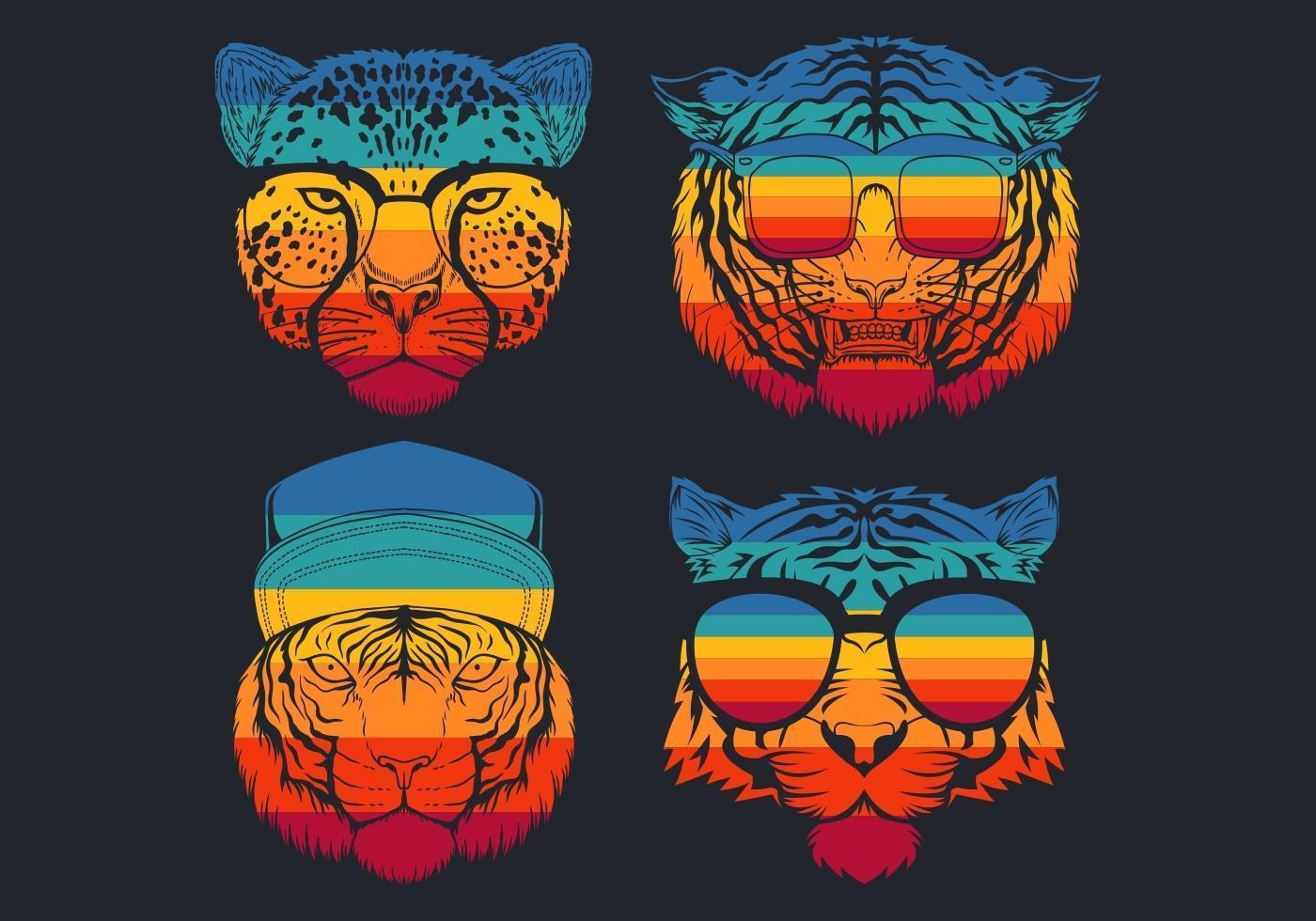 colección retro de logotipos de gato depredador vector