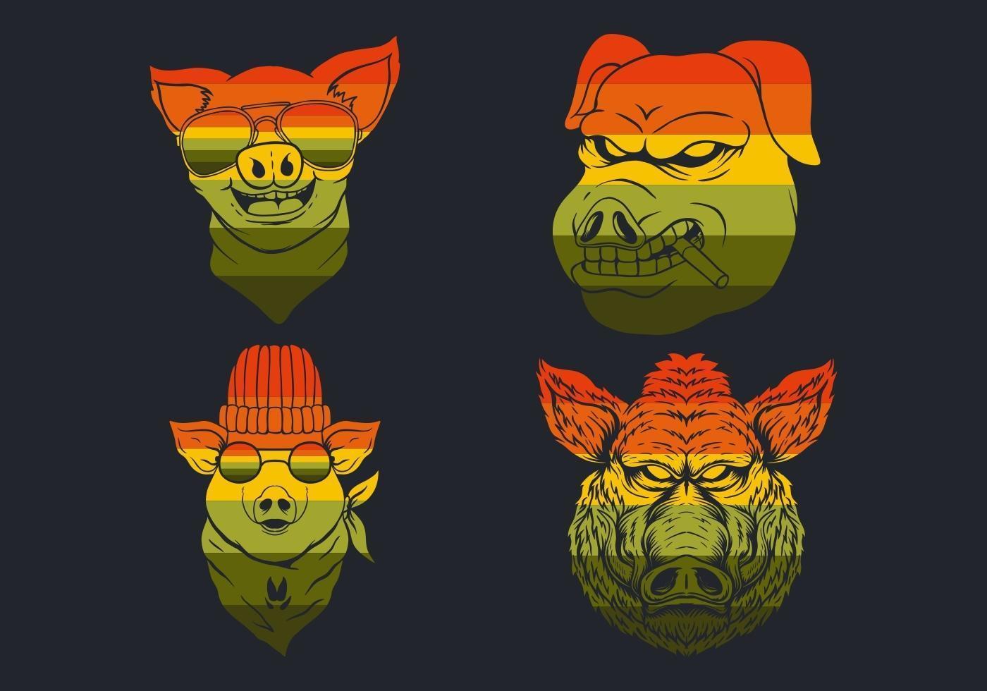 Retro Hipster Pig Heads Logo Collection  vector