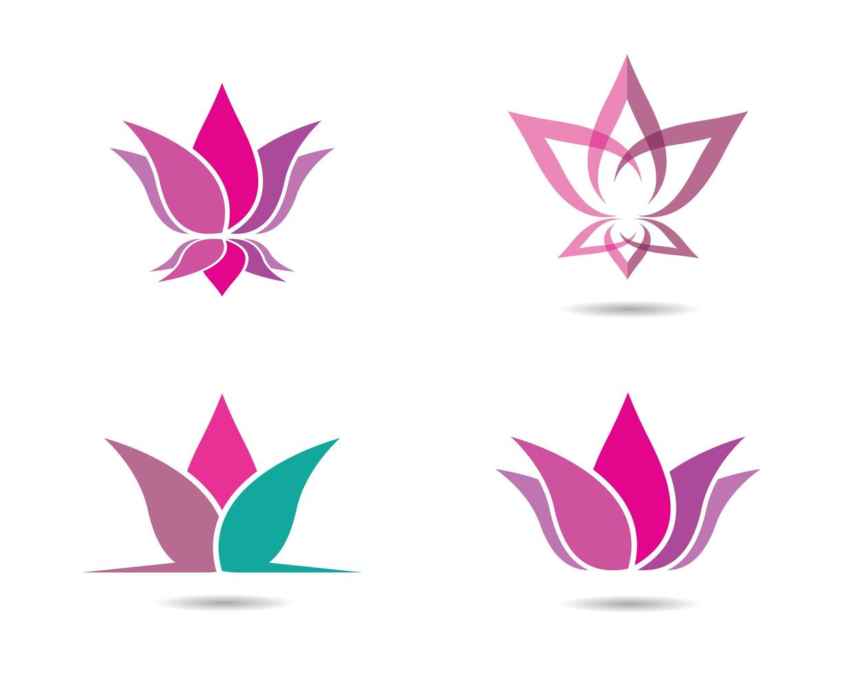 iconos de loto morado, rosa, azul vector
