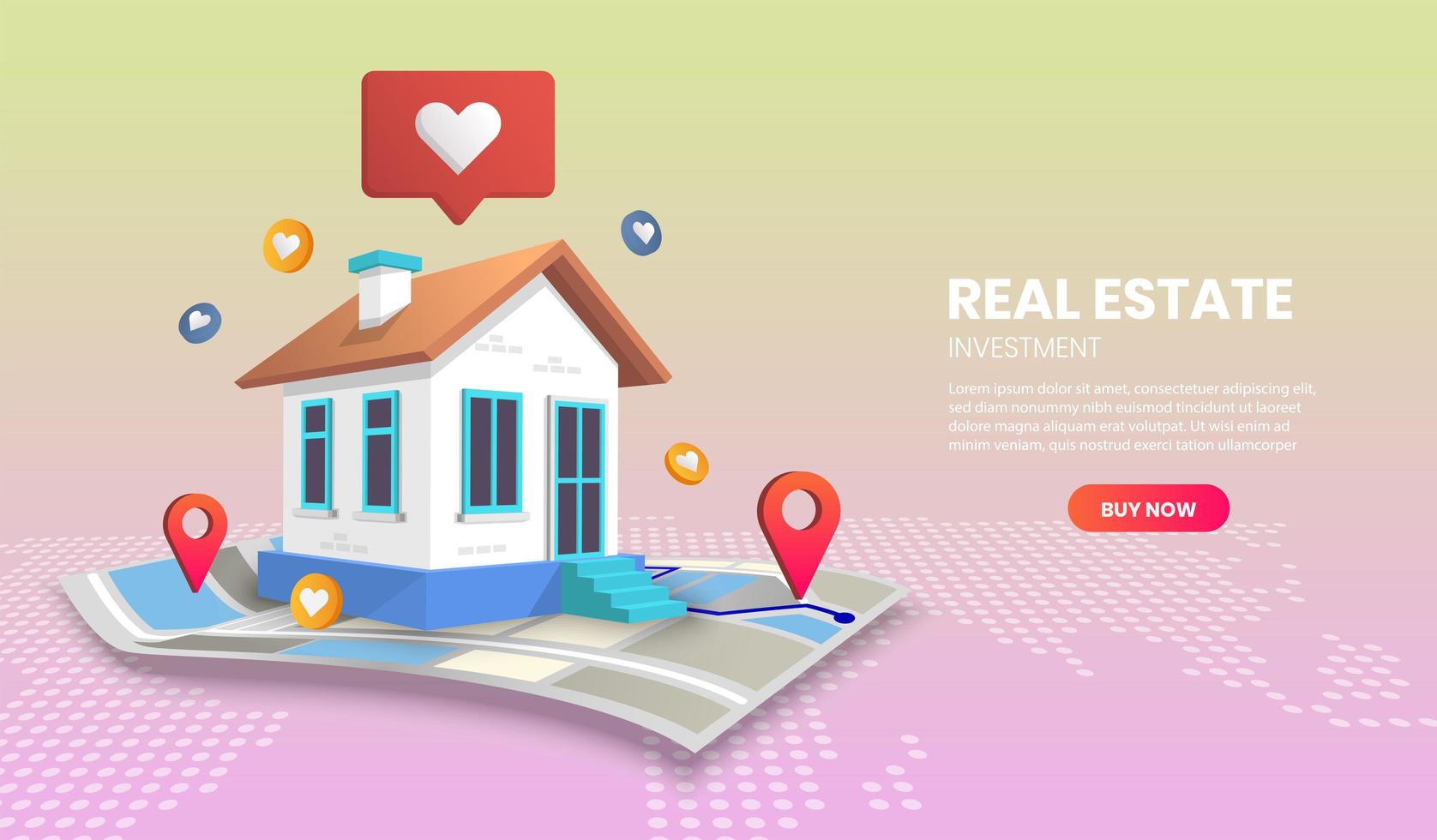 Real estate landing page with home on map vector