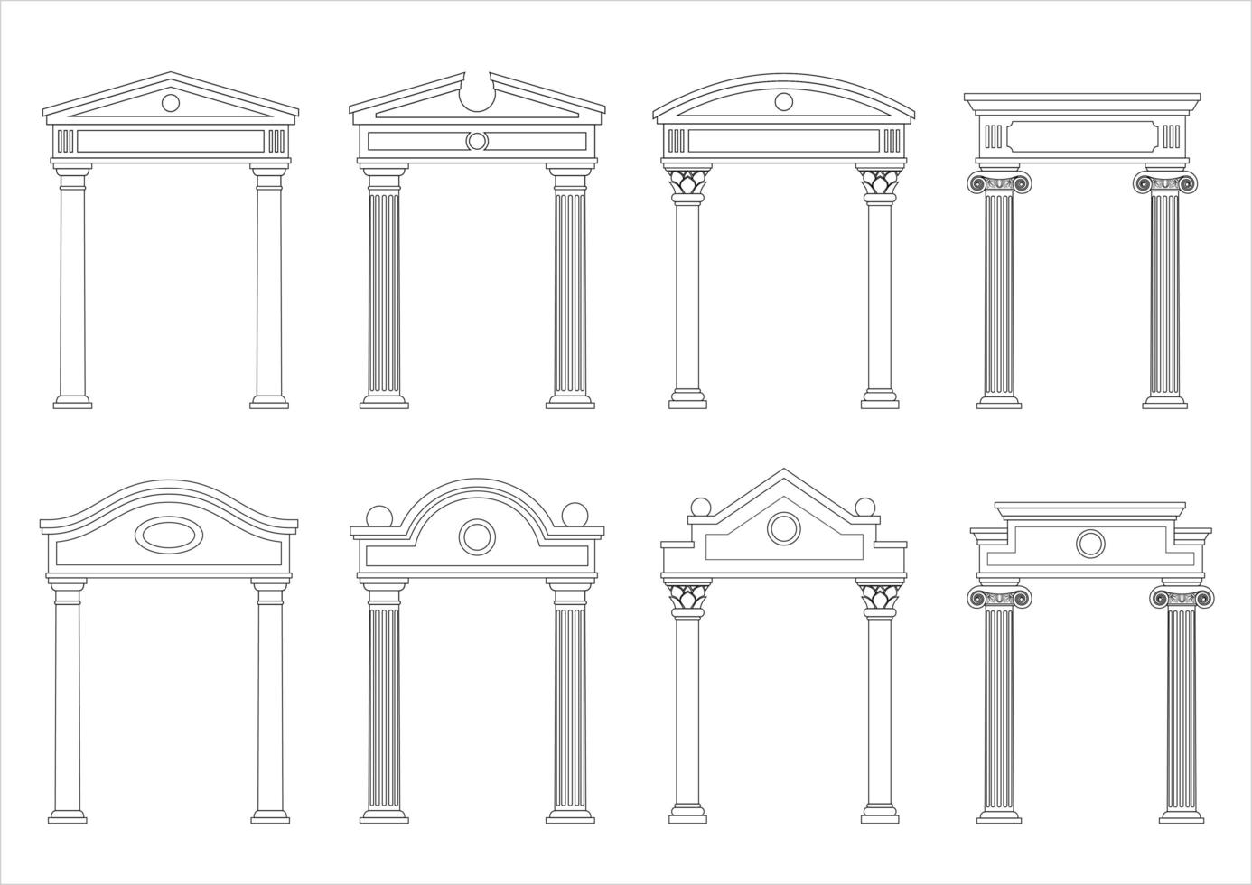 conjunto de siluetas de arcos clásicos de época vector