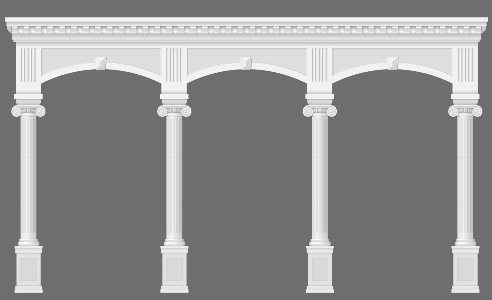 Antique white colonnade with arches vector