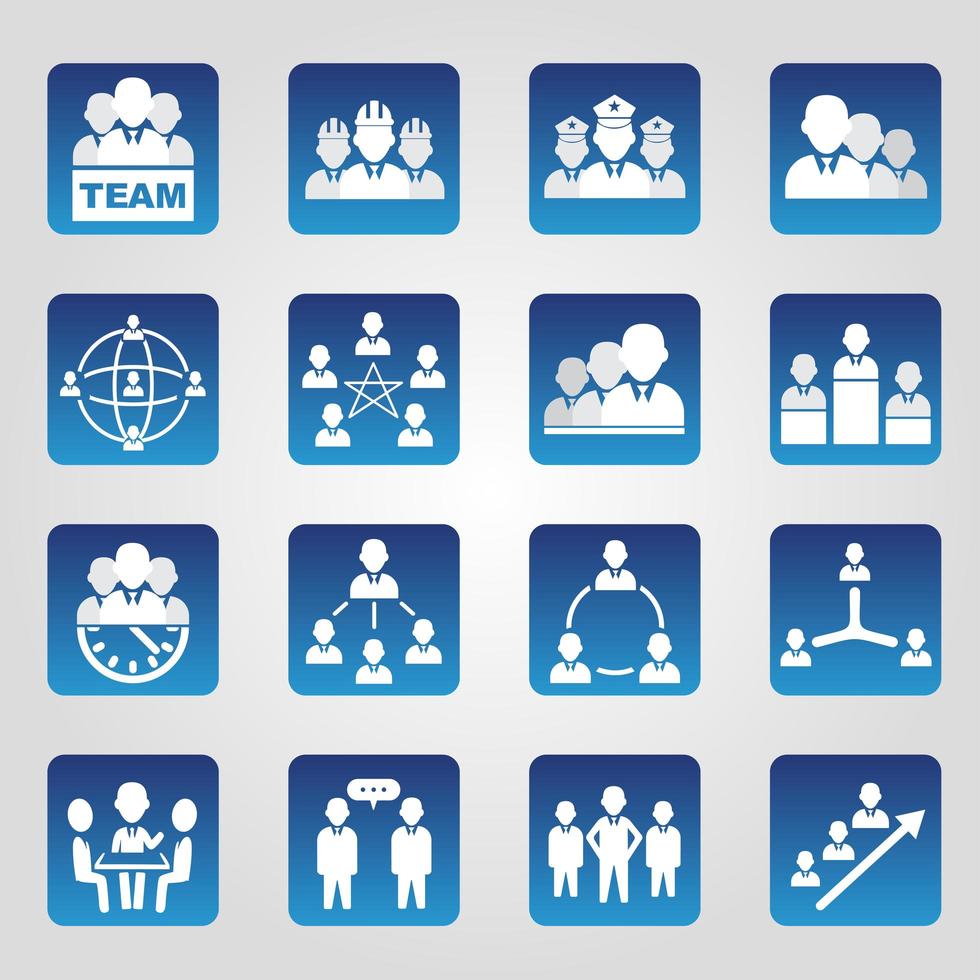 Set Of 16 Square Human Resource Icons vector