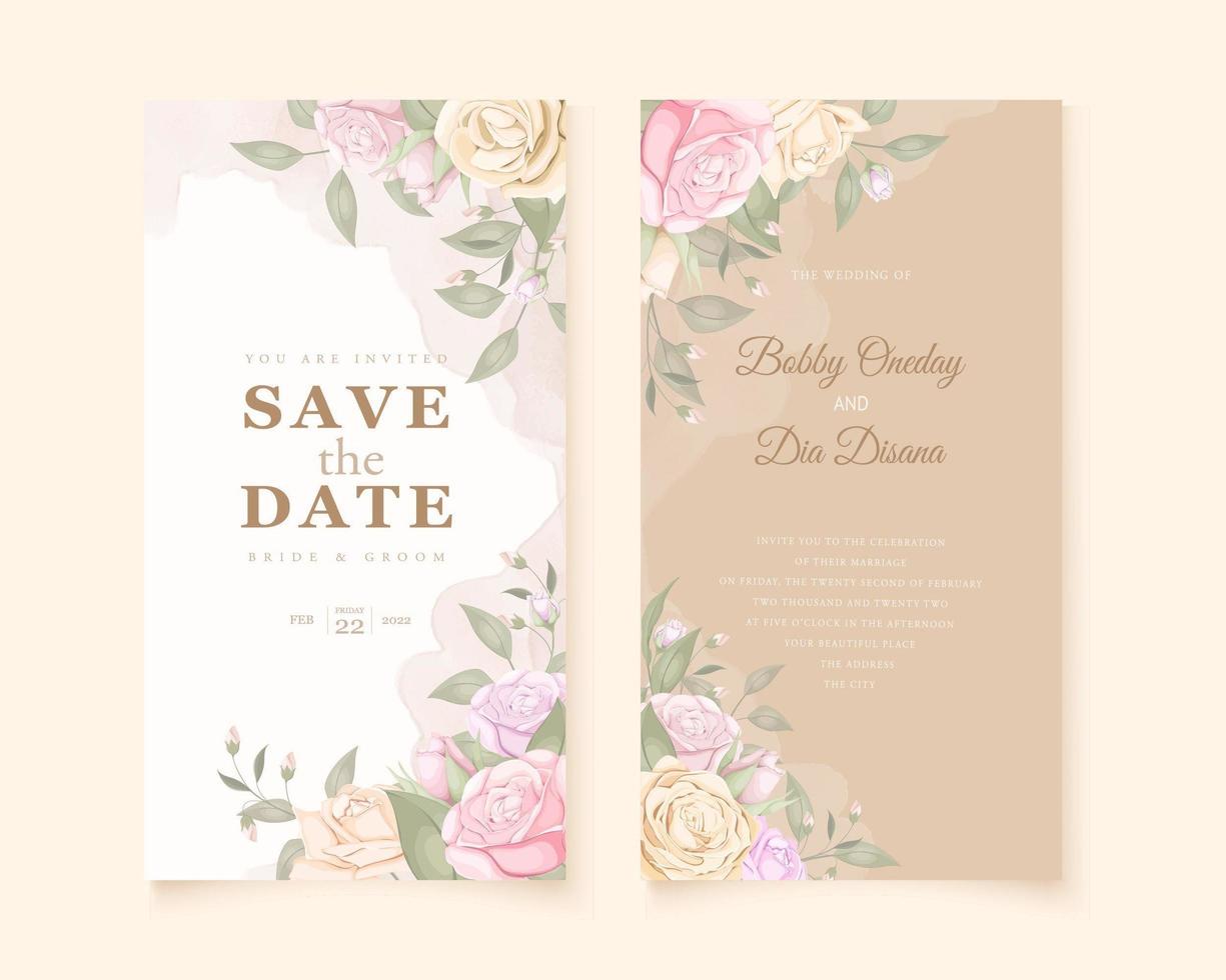 Brown and white rose save the date cards vector