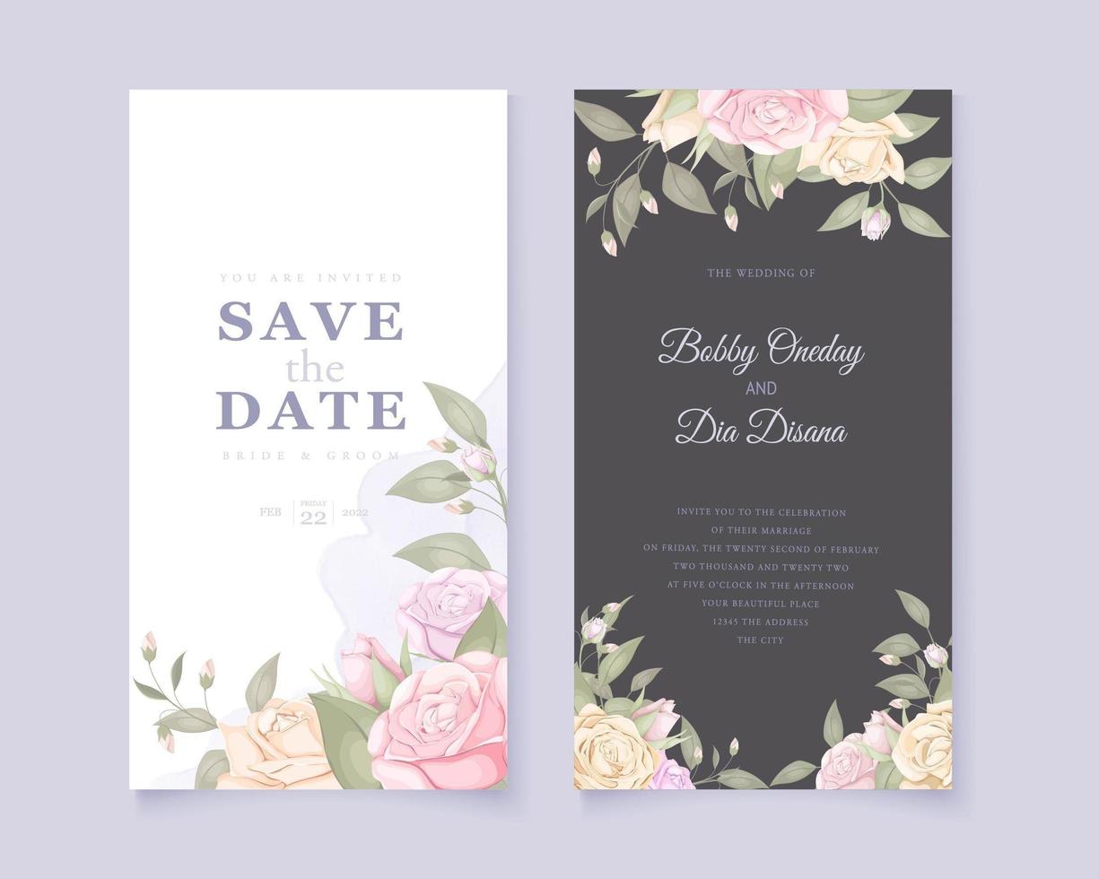 White and black save the date with roses vector