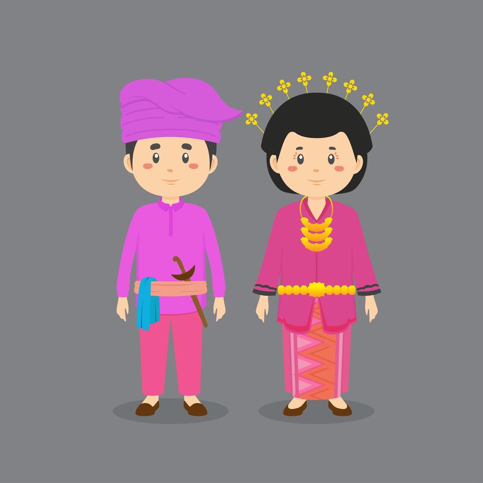pareja de dibujos animados con traje tradicional riau vector