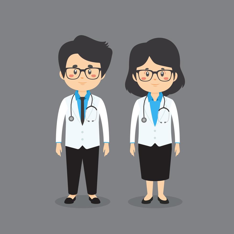 Cartoon Couple in Doctor's Clothes  vector