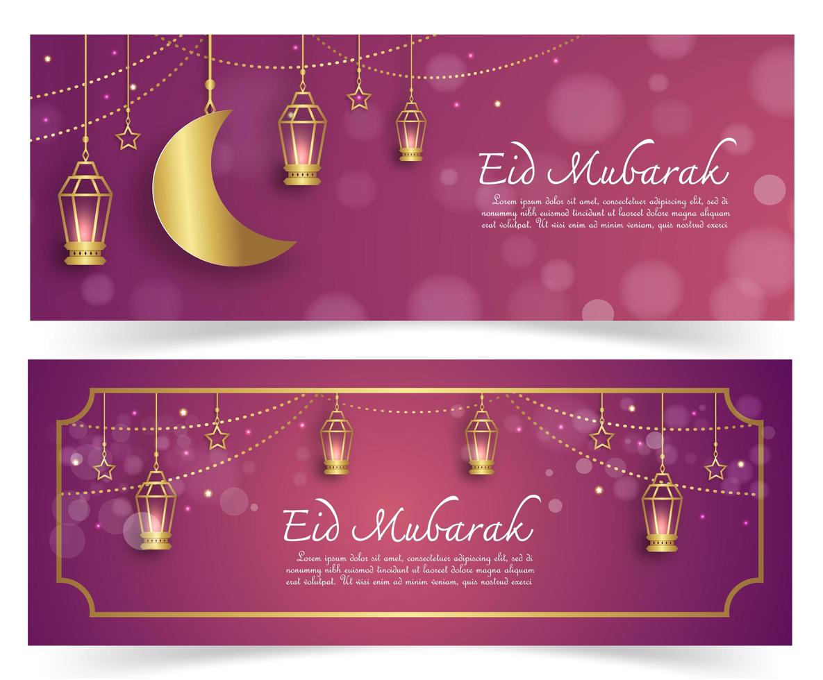Islamic new year banner set in paper cut style vector