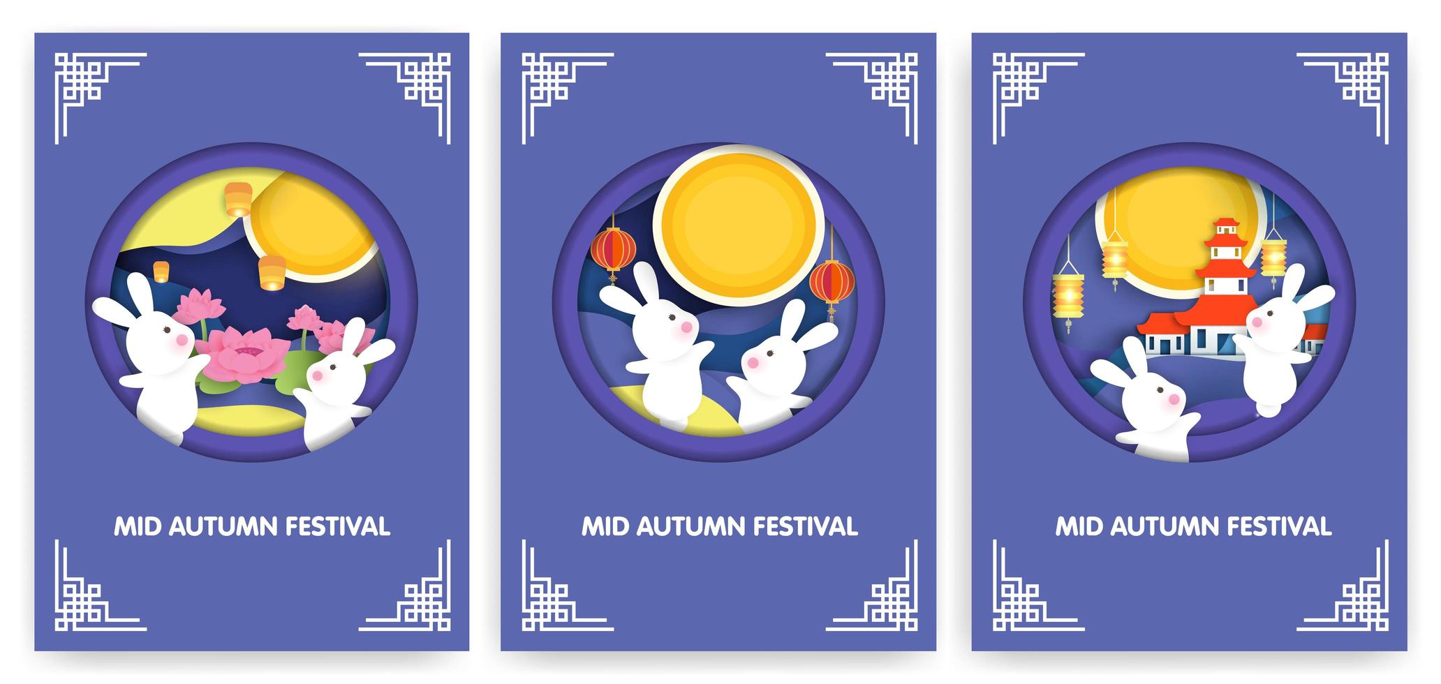 Mid autumn festival cards set  vector