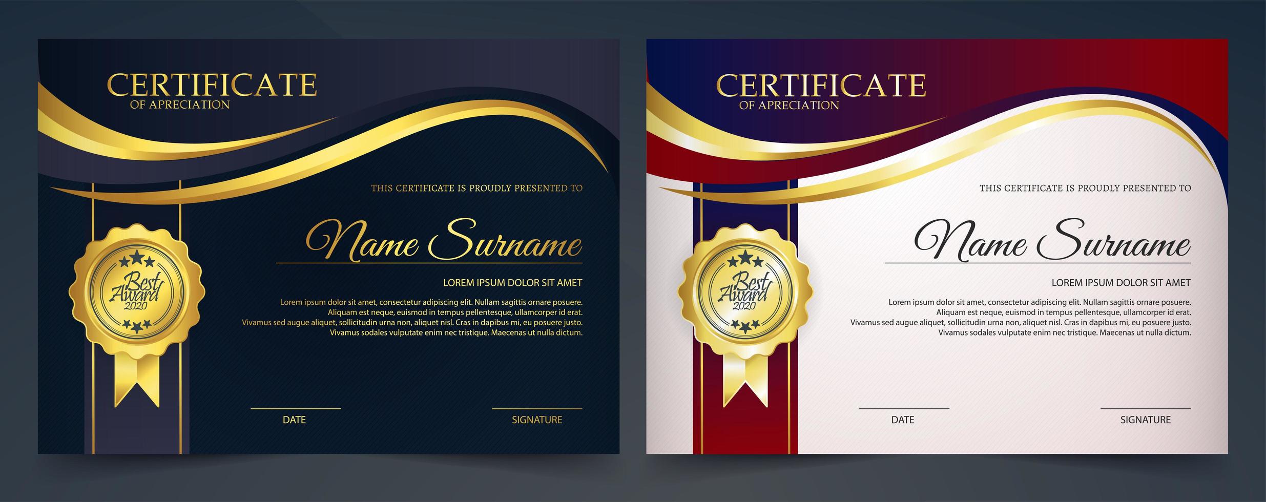 Gold, Navy Certificate Template vector