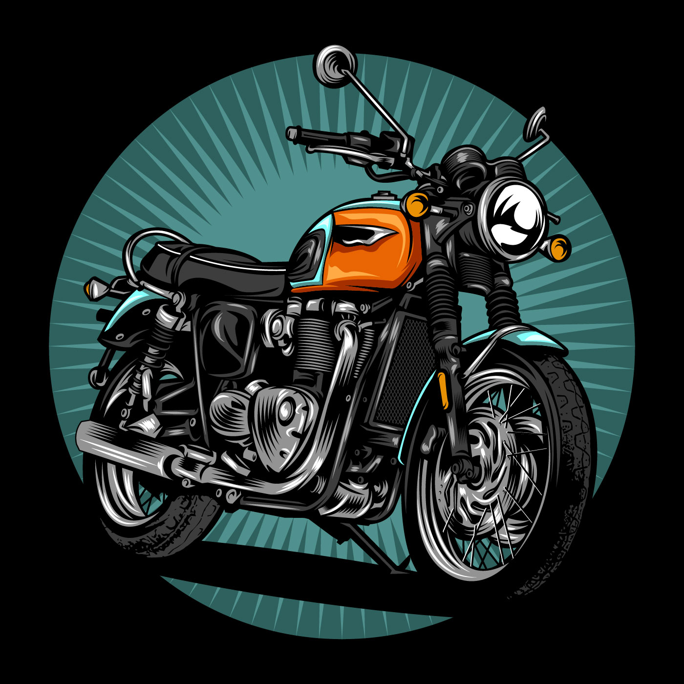 Retro orange blaues Motorrad Download Kostenlos Vector 