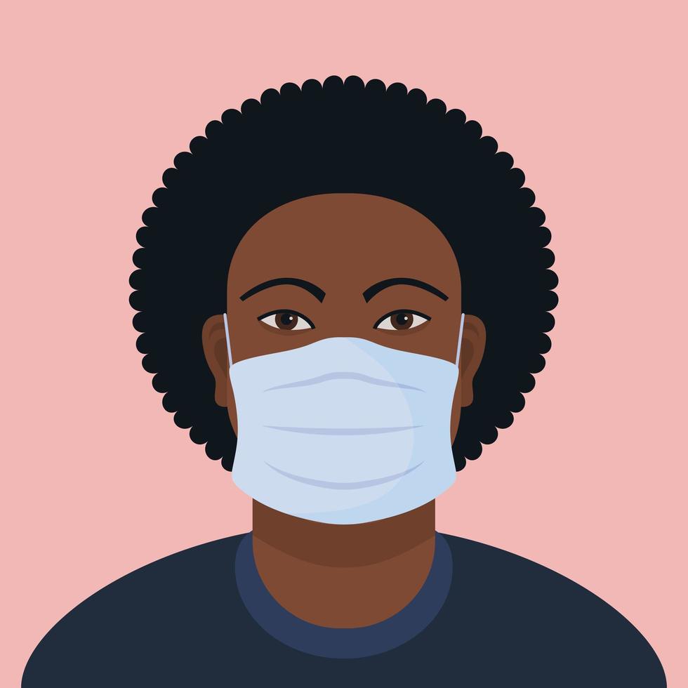 Retrato de un joven negro con mascarilla vector