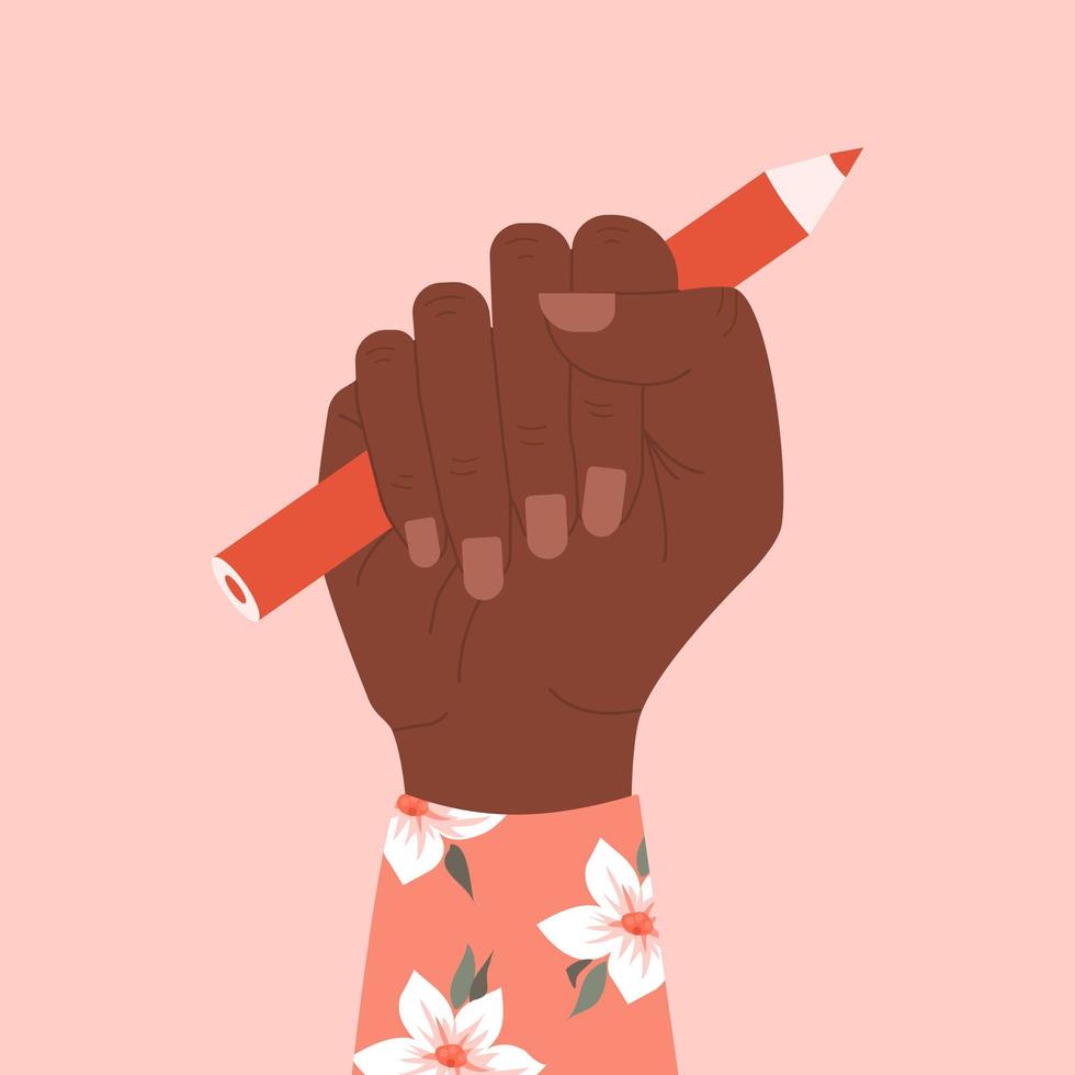 Raised Female Fist Holding a Pencil vector