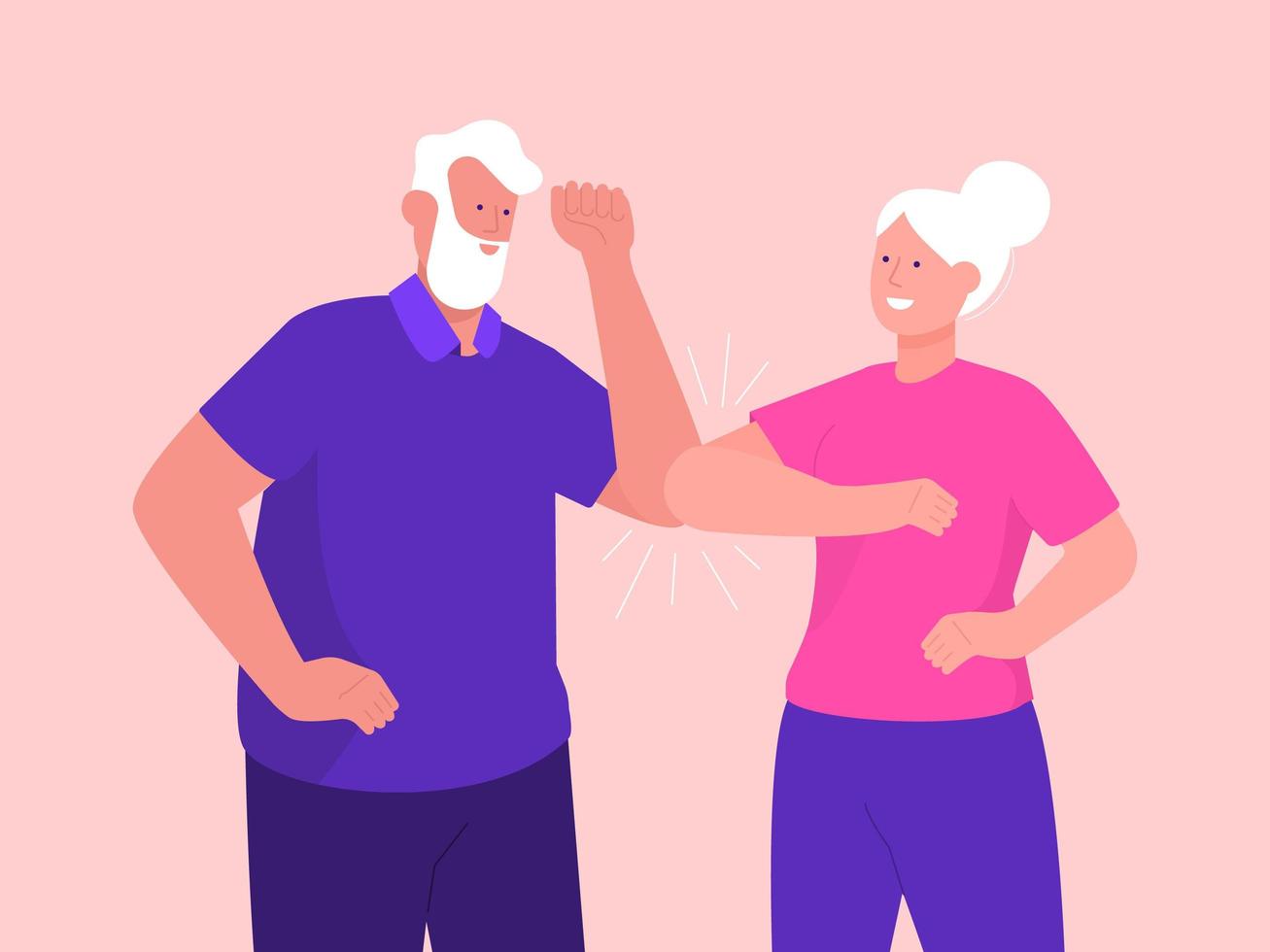 Elderly Woman and Man Greeting with Elbow Bump vector