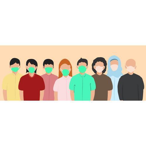 Grupo diverso de personas con mascarillas vector