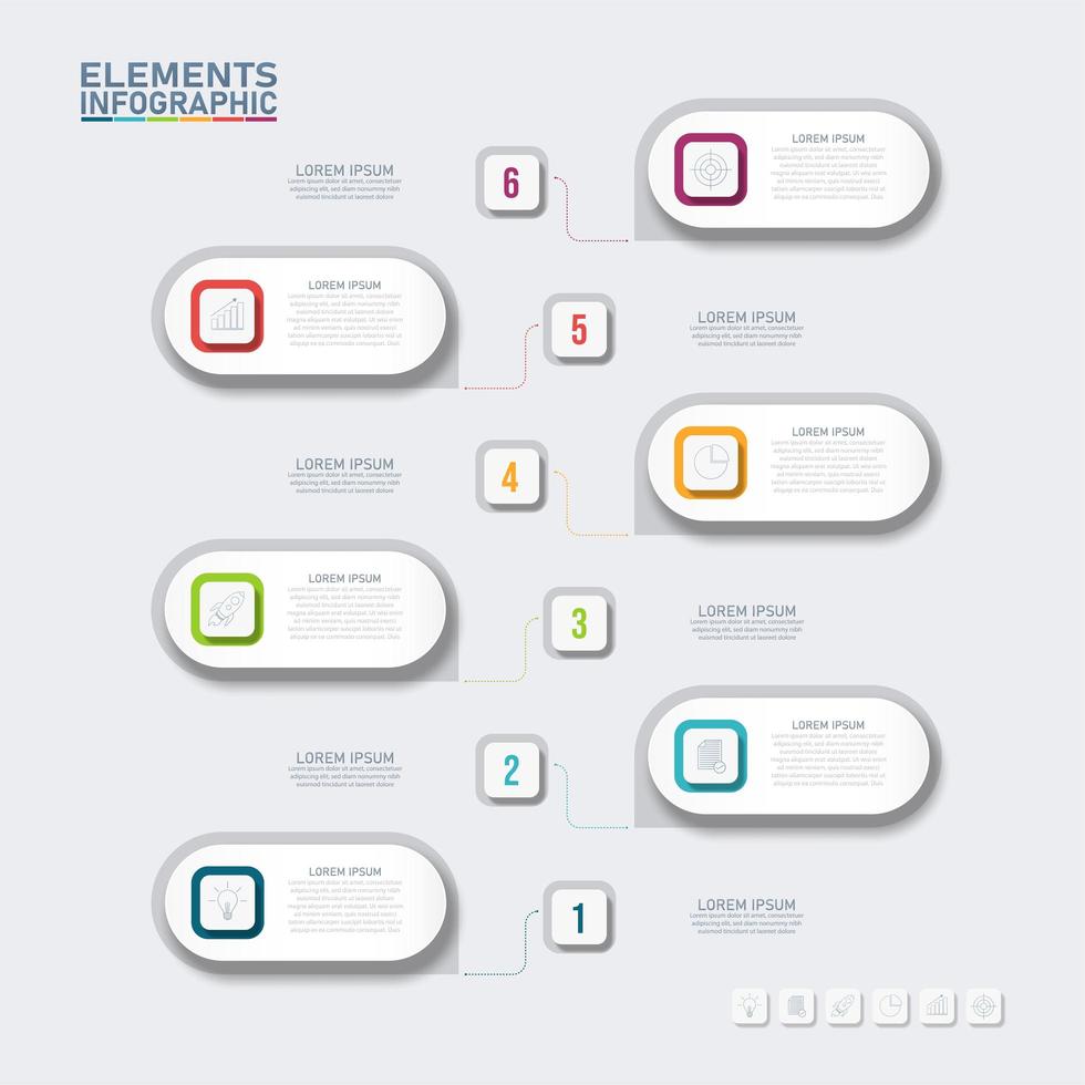 Capsule shape infographic with 6 options vector