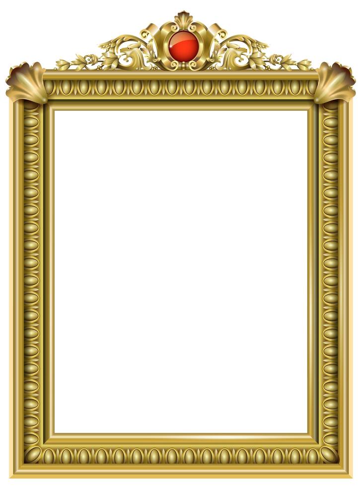 Golden classic baroque frame with red jewel vector