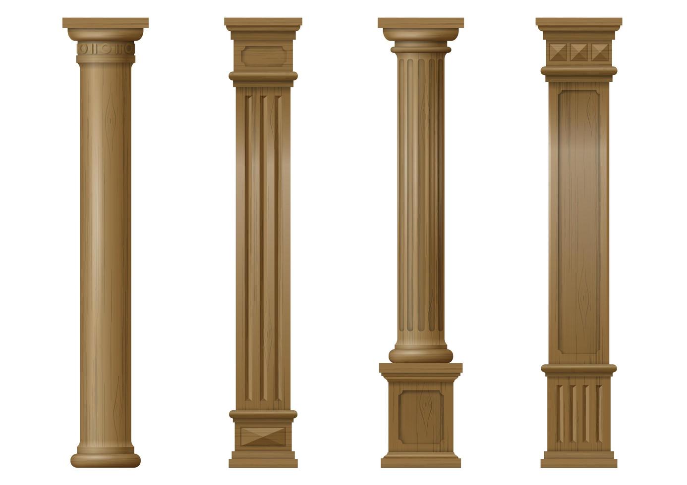 columnas arquitectónicas talladas en madera clásicas vector